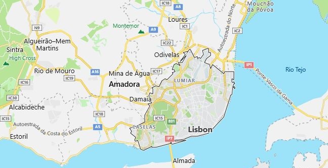 Map of Portugal Lisbon in English